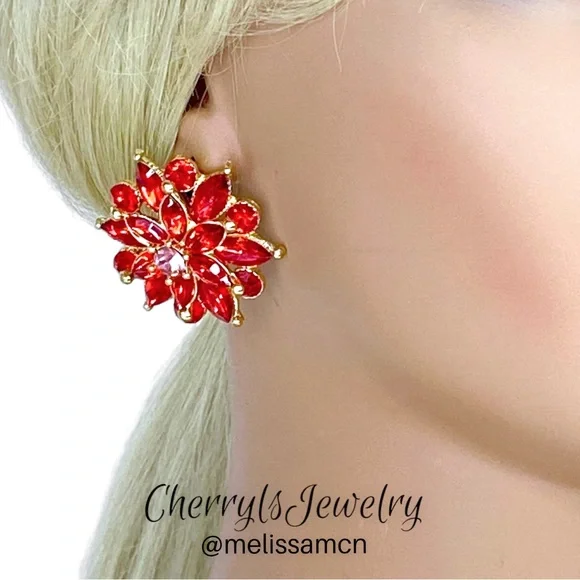 Show Stopping Red Crystal & Enamel Stud Earrings - Picture 4 of 5